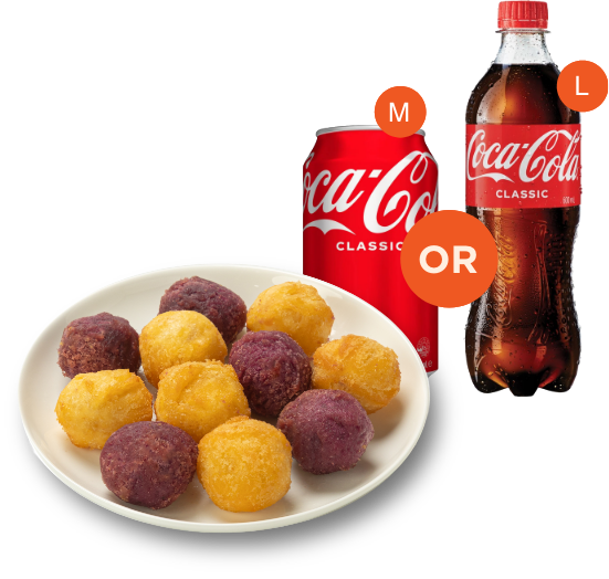 Golden And Purple Potato Balls + Coke